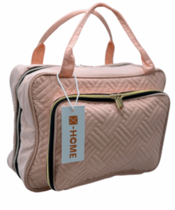 X-HOME Toiletry Make Up Travel Bag 5 Compartments PVC Lined Hanging Hook - Pink