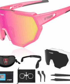 X-TIGER Polarized Sports Cycling Sunglasses with 3 Interchangeable Lenses - Pink