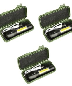 Yax Set Of 3 Mini USB Rechargeable Torch Flashlight with Zoom & Side Light
