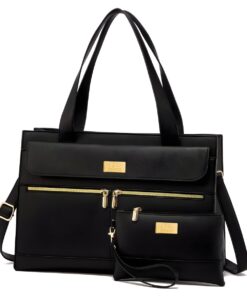 YB Sparkle - 2-Piece Luxury PU Leather 15.6-Inch Laptop Ladies Tote Bag - Black