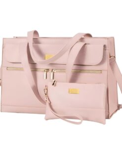 YB Sparkle - 2-Piece Luxury PU Leather 15.6-Inch Laptop Ladies Tote Bag - Pink