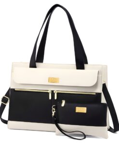 YB Sparkle - 2-Piece Luxury PU Leather 15.6-Inch Laptop Ladies Tote Bag - White & Black