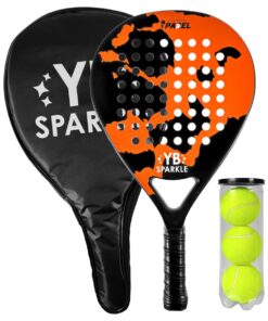 YB Sparkle - Professional Carbon Padel Racket & Case + 3 Padel Balls - Orange & Black