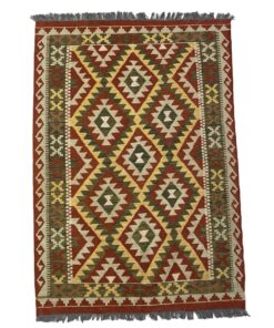 Yellow, Red Colorful Handmade Kilim Chobi Rug - 146 x 100 cm