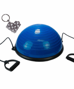 Yoga Balance Half Ball with Resistance Bands and Handmade Keyholder - Blue