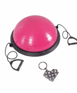 Yoga Balance Half Ball with Resistance Bands and Handmade Keyholder - Pink