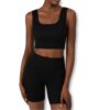 Yoga Basic 2 Piece Seamless Set Sports Bra and Biker Shorts - Black - M