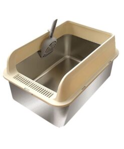 zaSleek Stainless Steel Cat Litter Tray / Box with Enclosure (Beige)