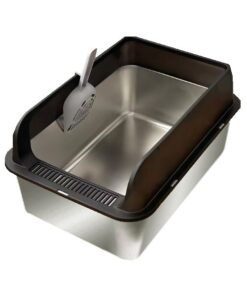 zaSleek Stainless Steel Cat Litter Tray / Box with Enclosure (Black)