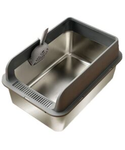 zaSleek Stainless Steel Cat Litter Tray / Box with Enclosure (Grey)