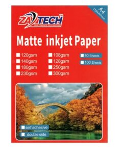 ZATECH A4 Matte Inkjet Double Sided Paper, 230 GSM, 50 Sheets