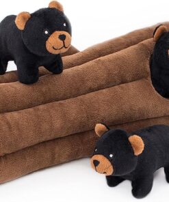 ZippyPaws Zippy Burrow Interactive Hide & Seek Dog Toy - Black Bear Log