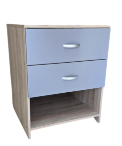 Megafurn Nightstand / Pedestal with 2 Drawers - Light Oak + Light Grey