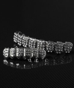 Hip Hop Rapper Clip-on Iced Teeth Grillz in Shiny Silver Plated Finish