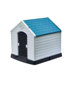 Dog Kennel - Durable Outdoor Waterproof Dog House - Pet Shelter with Gate - Blue, White
